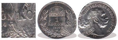 1914-es hzilag megronglt 1 korons ezstrme
