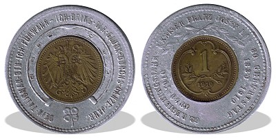 Osztrk 1910-es bronz 1 helleres rmebettes szerencse talizmn - 62 Uralkodsi v I. Ferencz Jzsef Kirly 80. Szletsnapja