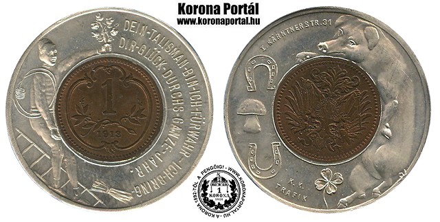 Osztrk 1913-as bronz 1 helleres rmebettes szerencse talizmn - Egsz vben szerencst hoz talizmn tkrs