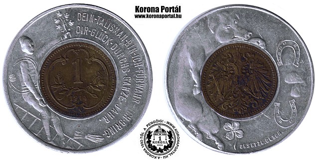 Osztrk 1914-es bronz 1 helleres rmebettes szerencse talizmn - Egsz vben szerencst hoz talizmn